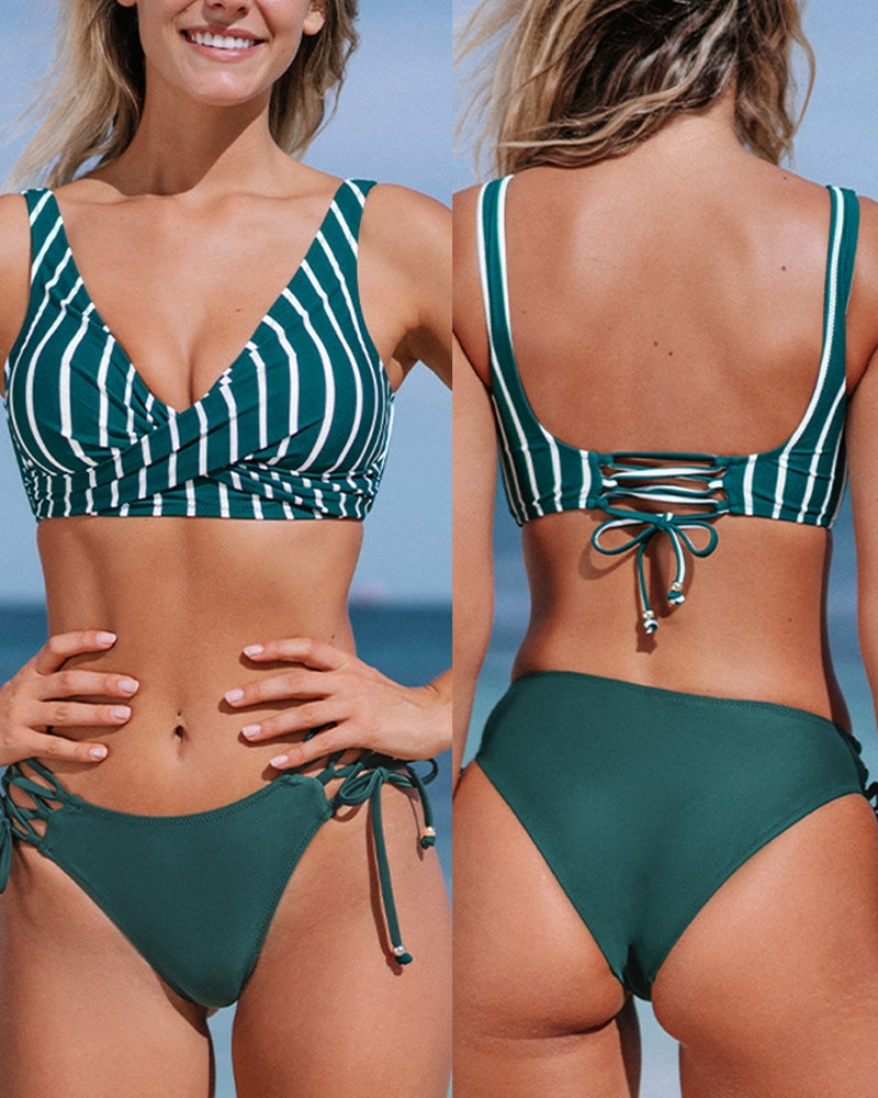Damen Bikini Set – Wickeloberteil – Verstellbare Bindehose – Atmungsaktives Stretchgewebe