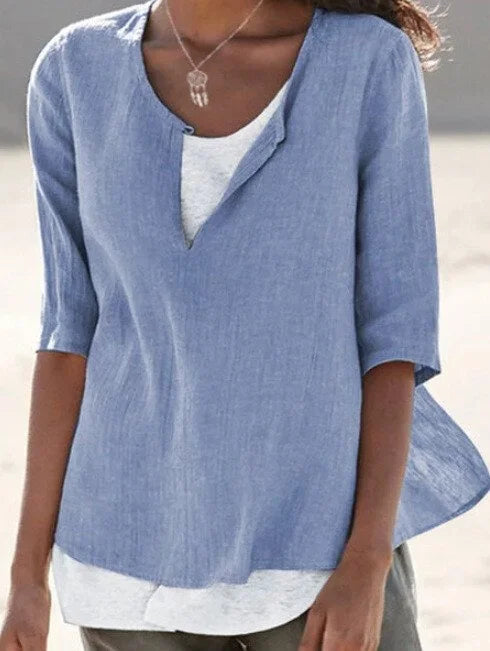 Damen Bluse – Lockerer Schnitt – Atmungsaktives Gewebe – Halbarm – Lagenlook