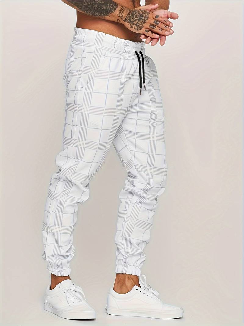 Herren Sweatpants – Slim Fit – Plaidmuster – Elastischer Bund – Atmungsaktives Gewebe