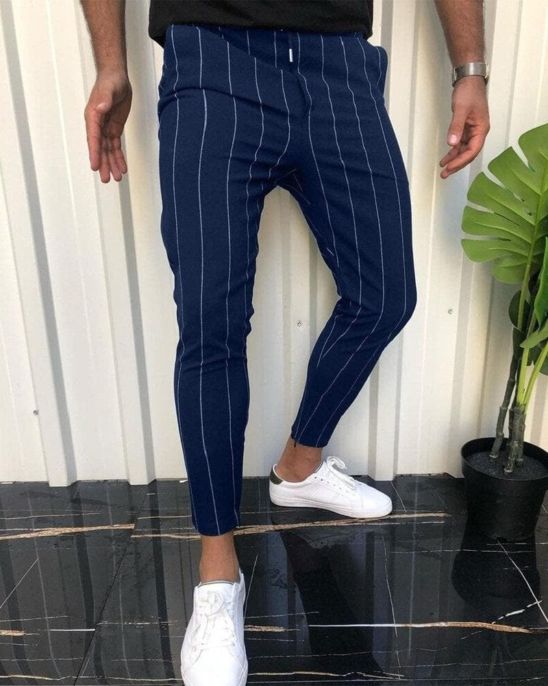 Herren Slim Fit Hose – Atmungsaktives Material – Streifenmuster – Knöchellang