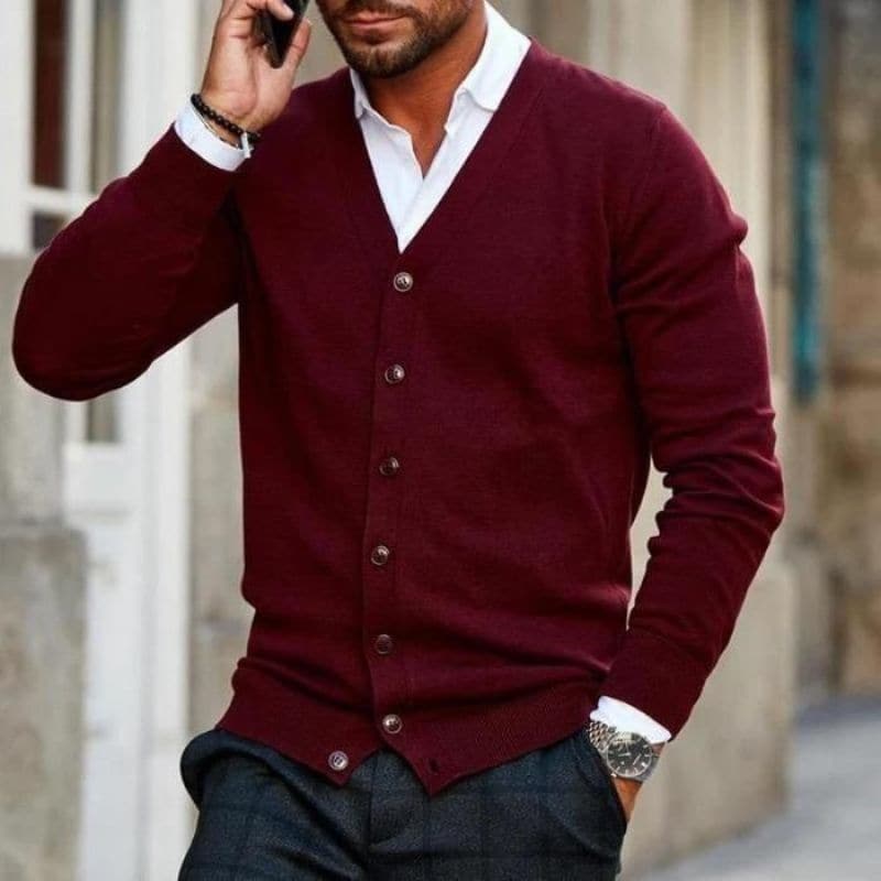 Herren Strickcardigan – V-Ausschnitt – Knopfleiste – Regular Fit – Soft Knit – Rippbündchen