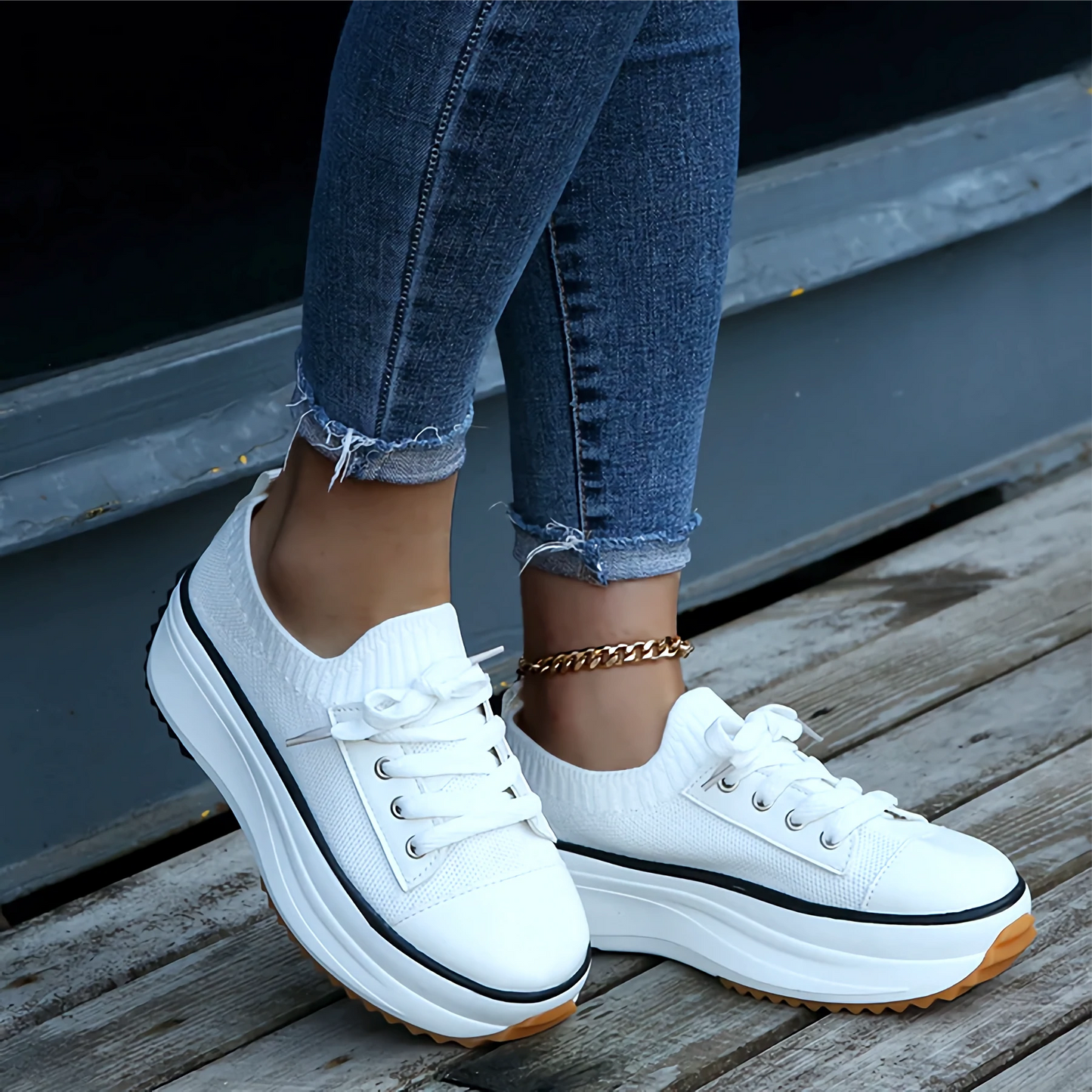 Damen Sneakers – Soft Knit – Plateau-Sohle – Atmungsaktiv – Schnürdesign – Casual