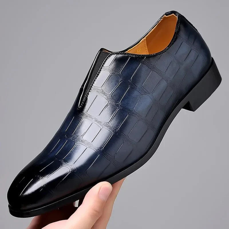 Herren Slipper – Glanzoptik – Krokoprägung – Eleganter Low-Top Business-Schuh