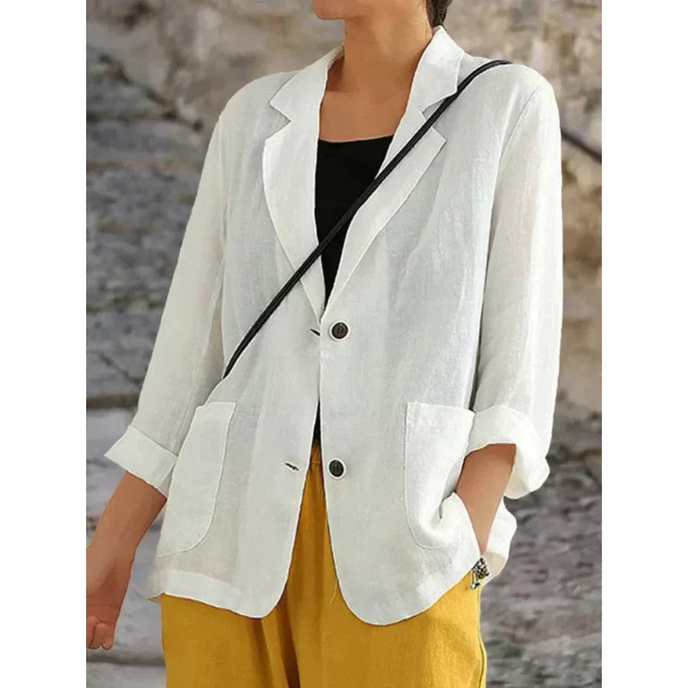 Damen Blazer – Relaxed Fit – Natürliche Fasern – Strukturierte Schultern – Reverskragen