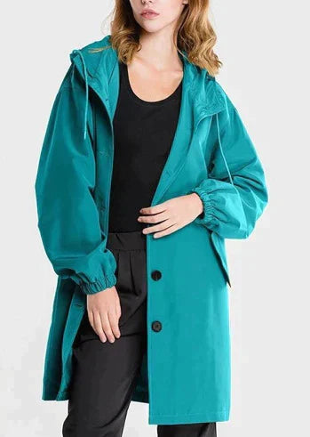 Damen Regenjacke – Wasserdicht – Lockerer Schnitt – Mit Kapuze – Hüftlang – Knopfverschluss