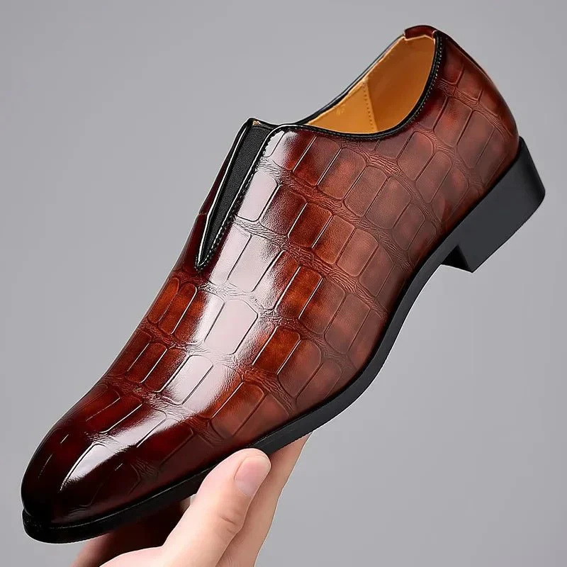 Herren Slipper – Glanzoptik – Krokoprägung – Eleganter Low-Top Business-Schuh