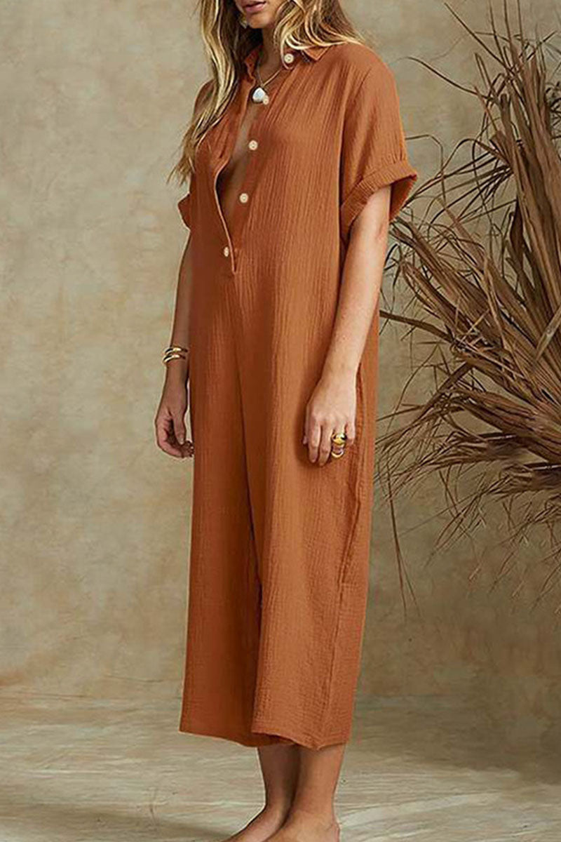 Damen Jumpsuit – Lockerer Schnitt – Atmungsaktive Naturfaser – Weites Bein