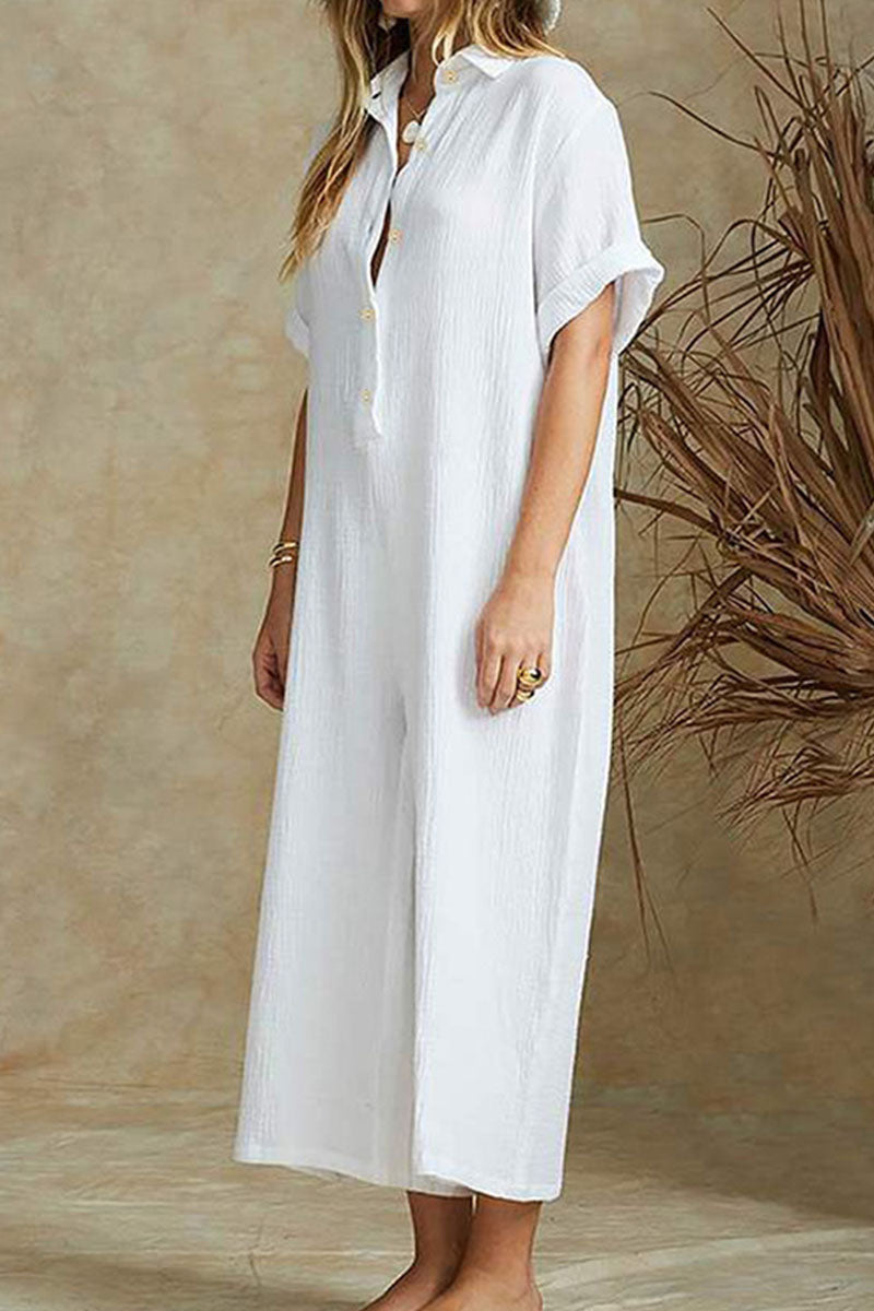 Damen Jumpsuit – Lockerer Schnitt – Atmungsaktive Naturfaser – Weites Bein