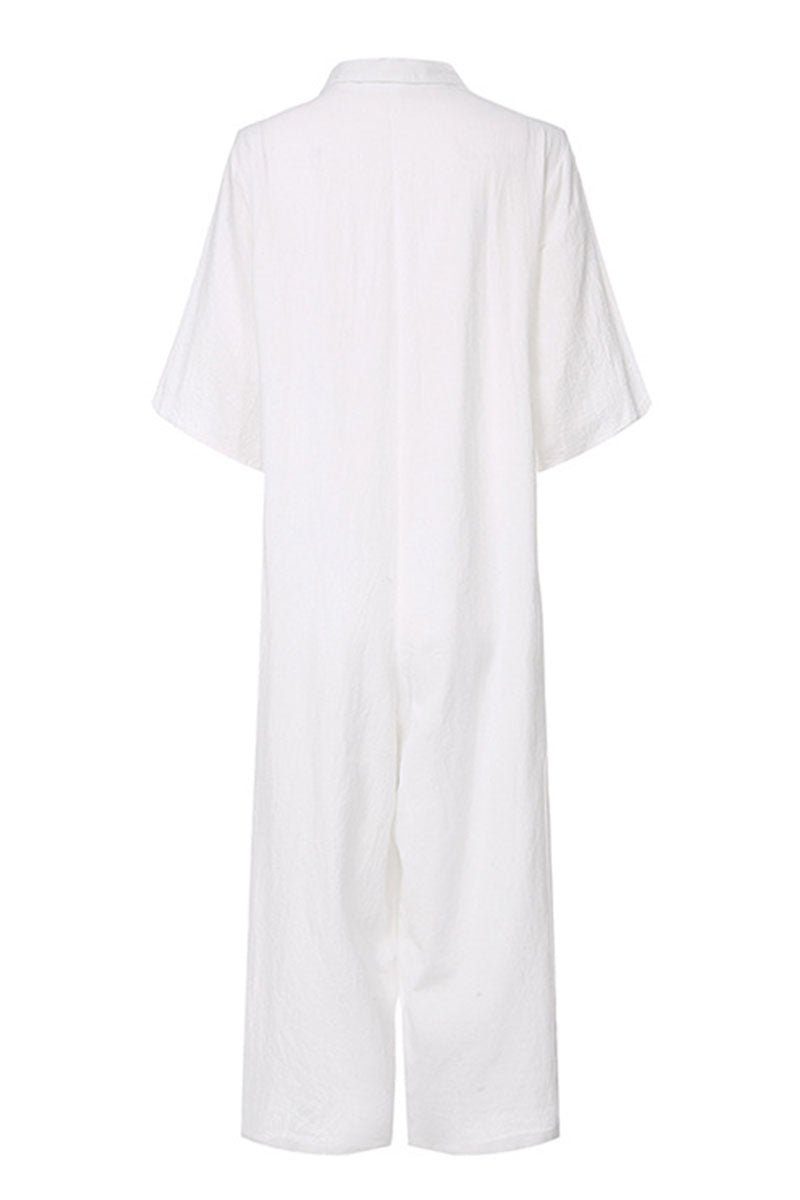 Damen Jumpsuit – Lockerer Schnitt – Atmungsaktive Naturfaser – Weites Bein
