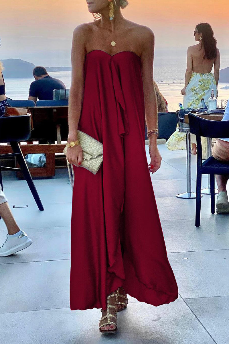 Damen Maxikleid – Trägerlos – Fließender Schnitt – Luftiges Luxusmaterial