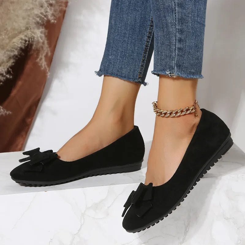Damen Ballerinas – Weiches Material – Niedriger Schnitt – Schleifen-Detail – Bequem