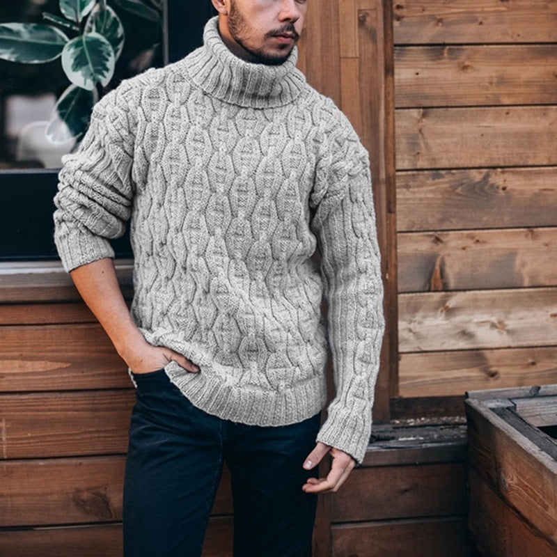 Herren Rollkragenpullover – Wollmix – Lockerer Schnitt – Grobstrick Zopfmuster