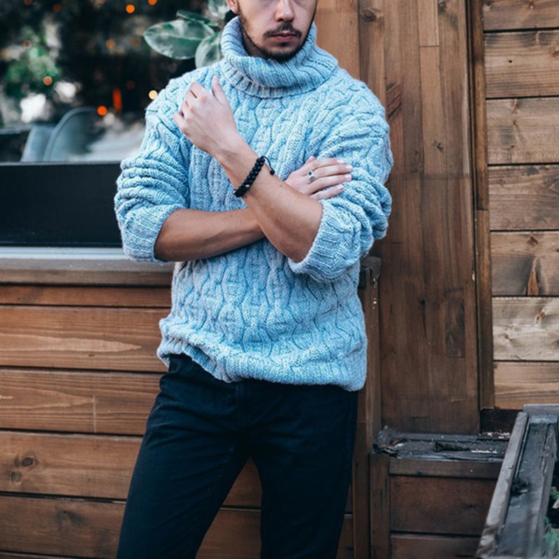 Herren Rollkragenpullover – Wollmix – Lockerer Schnitt – Grobstrick Zopfmuster