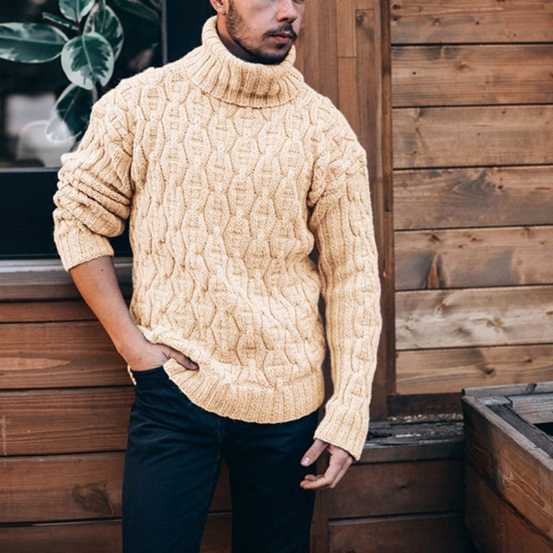 Herren Rollkragenpullover – Wollmix – Lockerer Schnitt – Grobstrick Zopfmuster