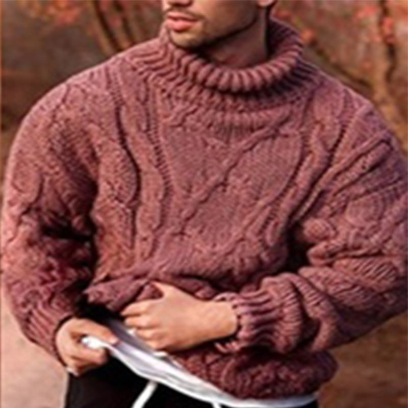 Herren Rollkragenpullover – Oversized Fit – Wollstrick – Zopfmuster – Geripptes Bündchen