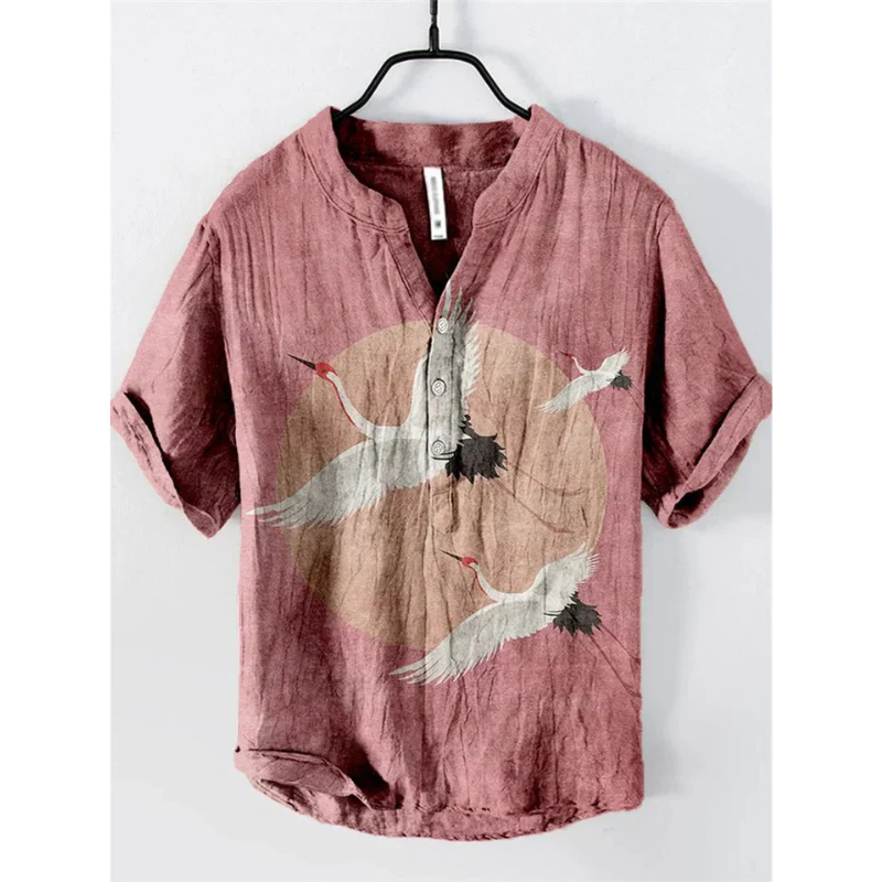 Herren Freizeithemd – Relaxed Fit – Kurzarm – Atmungsaktive Faser – Katzen Grafik