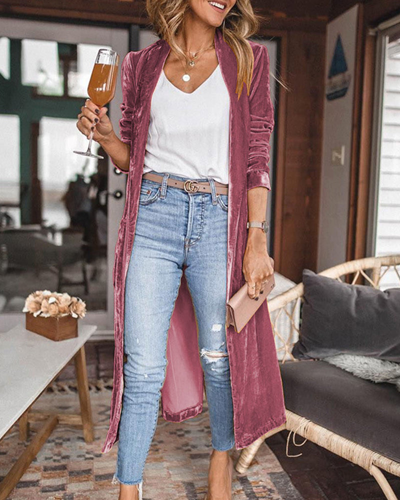 Damen Duster-Cardigan – Relaxed Fit – Luxusstoff – Offenes Design mit Raffung