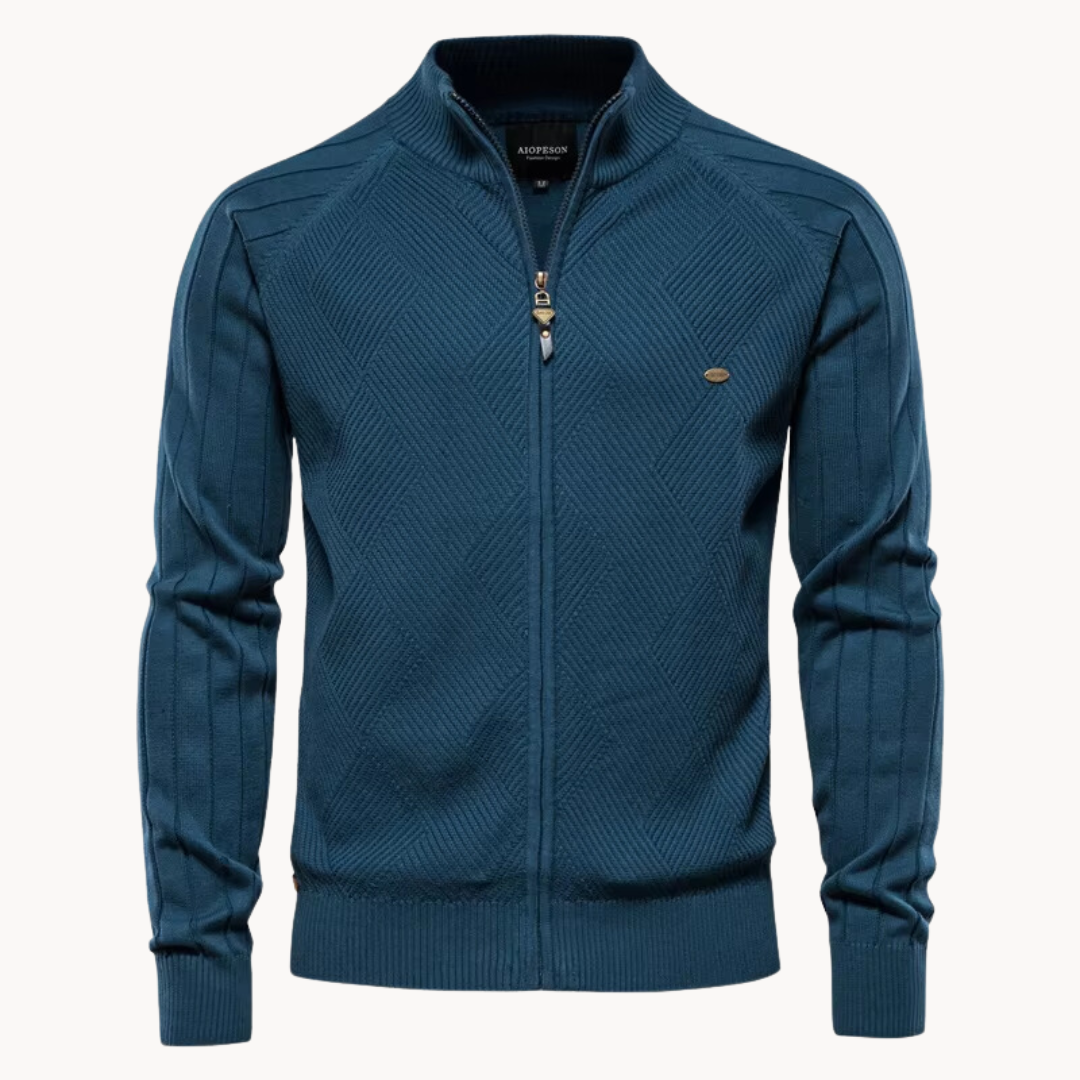 Herren Strickjacke – Slim Fit – Weiche Struktur – Reißverschluss – Rippenbündchen