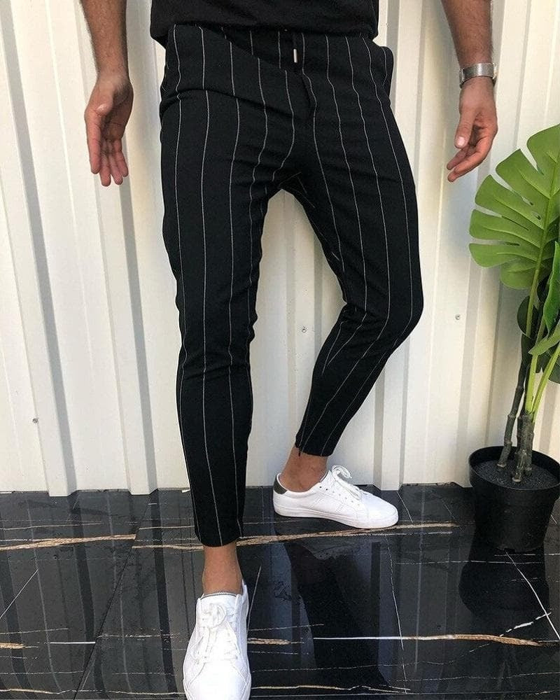 Herren Slim Fit Hose – Atmungsaktives Material – Streifenmuster – Knöchellang