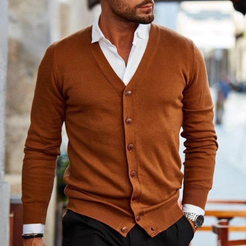 Herren Strickcardigan – V-Ausschnitt – Knopfleiste – Regular Fit – Soft Knit – Rippbündchen
