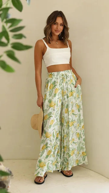 Damen Palazzo Hose – Hoher Bund – Weites Bein – Atmungsaktives Material – Lang