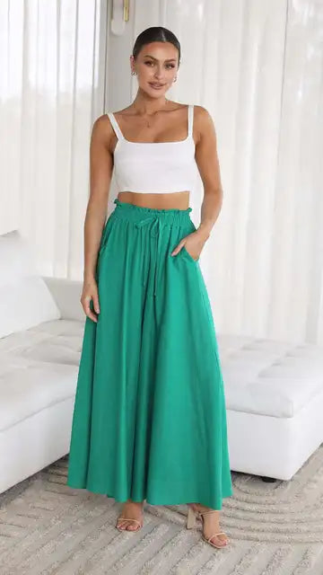 Damen Palazzo Hose – Hoher Bund – Weites Bein – Atmungsaktives Material – Lang