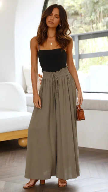 Damen Palazzo Hose – Hoher Bund – Weites Bein – Atmungsaktives Material – Lang