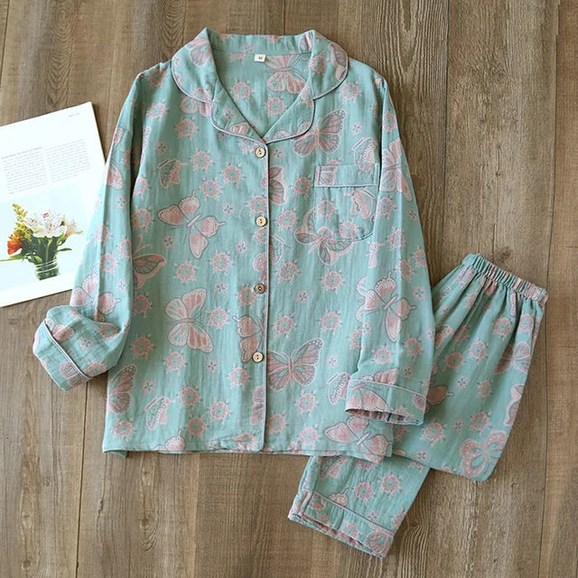 Damen Pyjama Set – Relaxed Fit – Atmungsaktive Mischung – Botanischer Druck