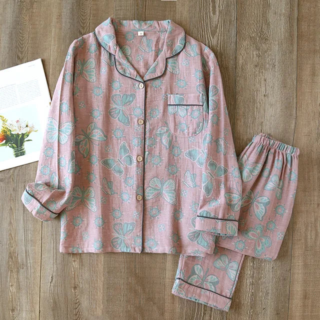 Damen Pyjama Set – Relaxed Fit – Atmungsaktive Mischung – Botanischer Druck
