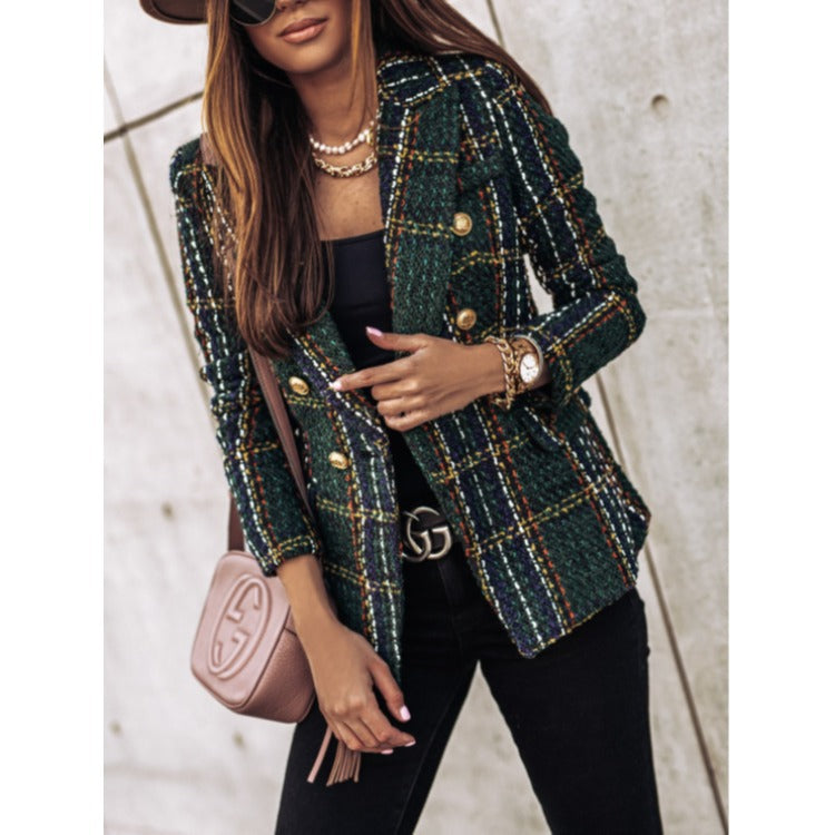 Damen Blazer – Taillierter Schnitt – Tweedoptik – Zweireihig – Karomuster