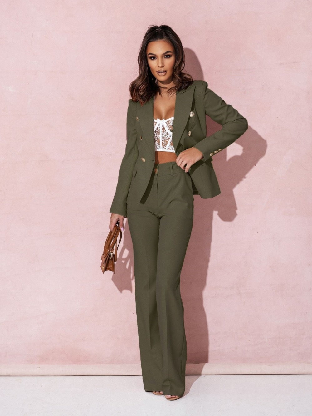Damen Blazer Set – Tailored Fit – Luxusstoff – Doppelreihig – Formeller Anzug