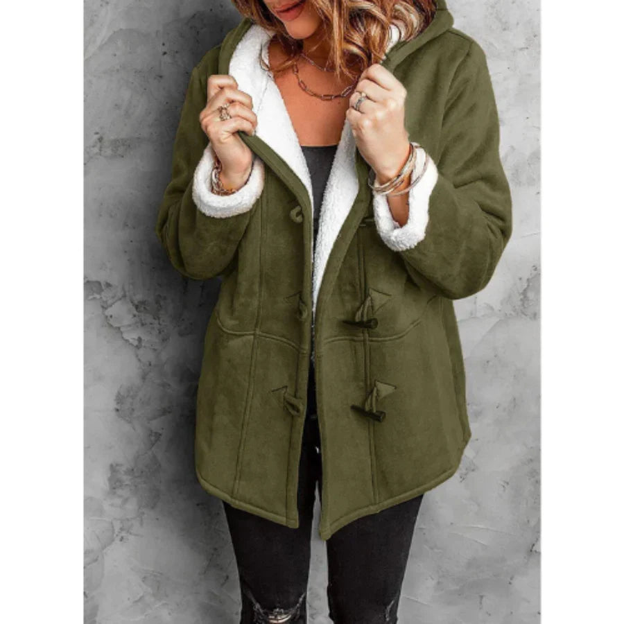 Damen Kapuzenjacke – Relaxed Fit – Fleecefutter – Knebelverschluss – Mid Length