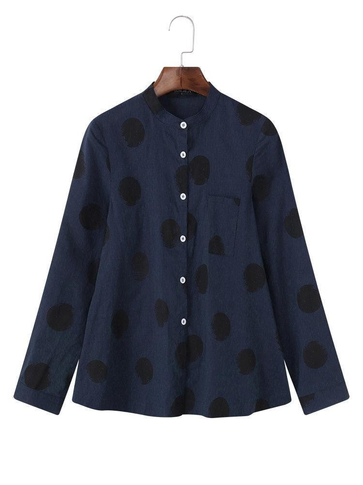 Damen Bluse – Relaxed Fit – Weicher Stehkragen – Polka Dots – Atmungsaktive Qualität