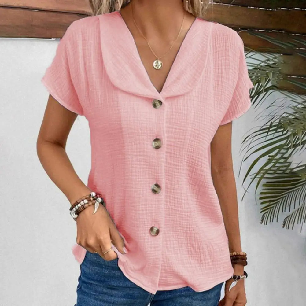 Damen Bluse – Lockerer Schnitt – Atmungsaktive Struktur – Kurzarm – Kurz geschnitten