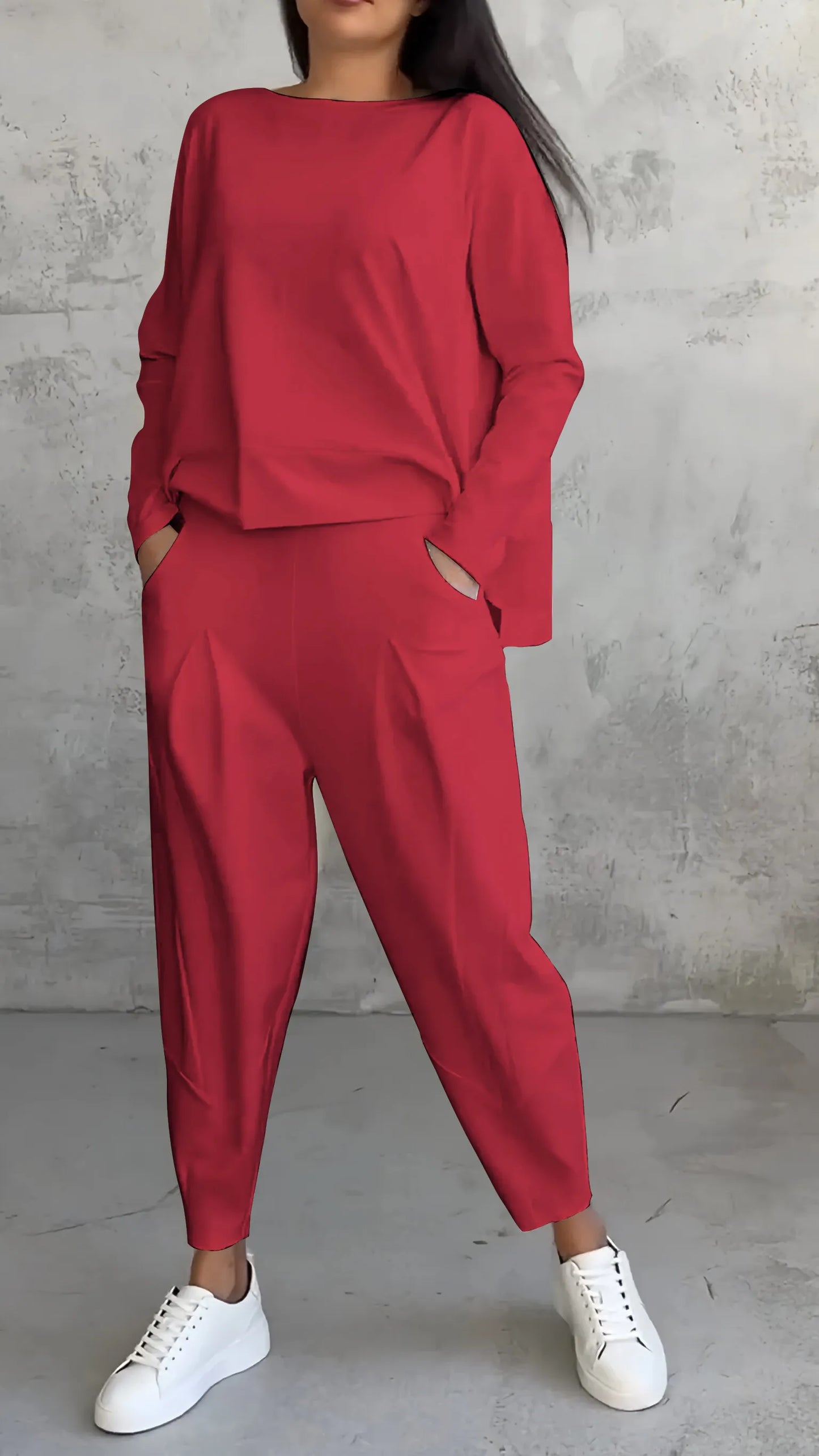 Damen Zweiteiler Set – Lockerer Schnitt – Langarmshirt & Haremshose – Atmungsaktives Material