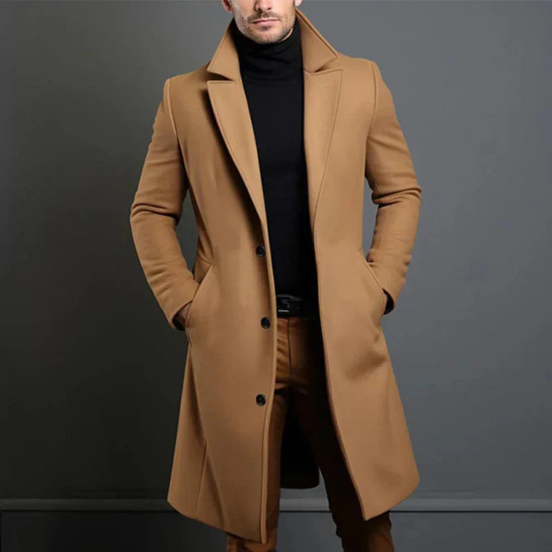 Herren Mantel – Elegante Passform – Volllang – Klassisches Revers – Zeitloses Design