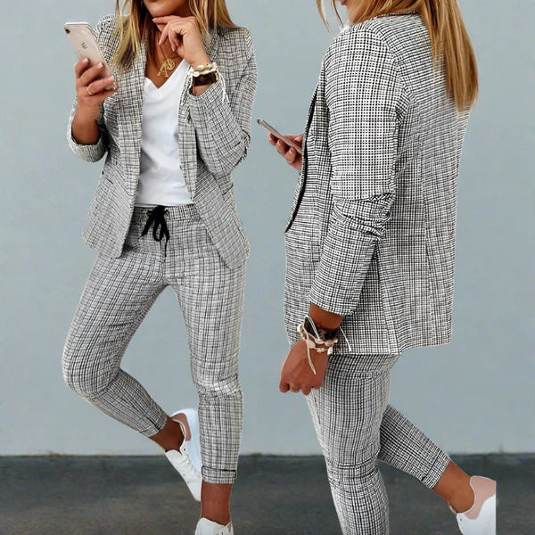 Damen Anzug Set – Taillierte Passform – Atmungsaktives Gewebe – Karo Design