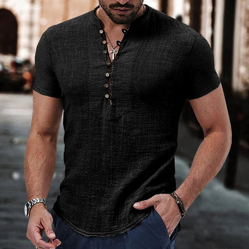 Herren Kurzarmhemd – Slim Fit – Atmungsaktive Naturfasern – Knopfleiste Casual