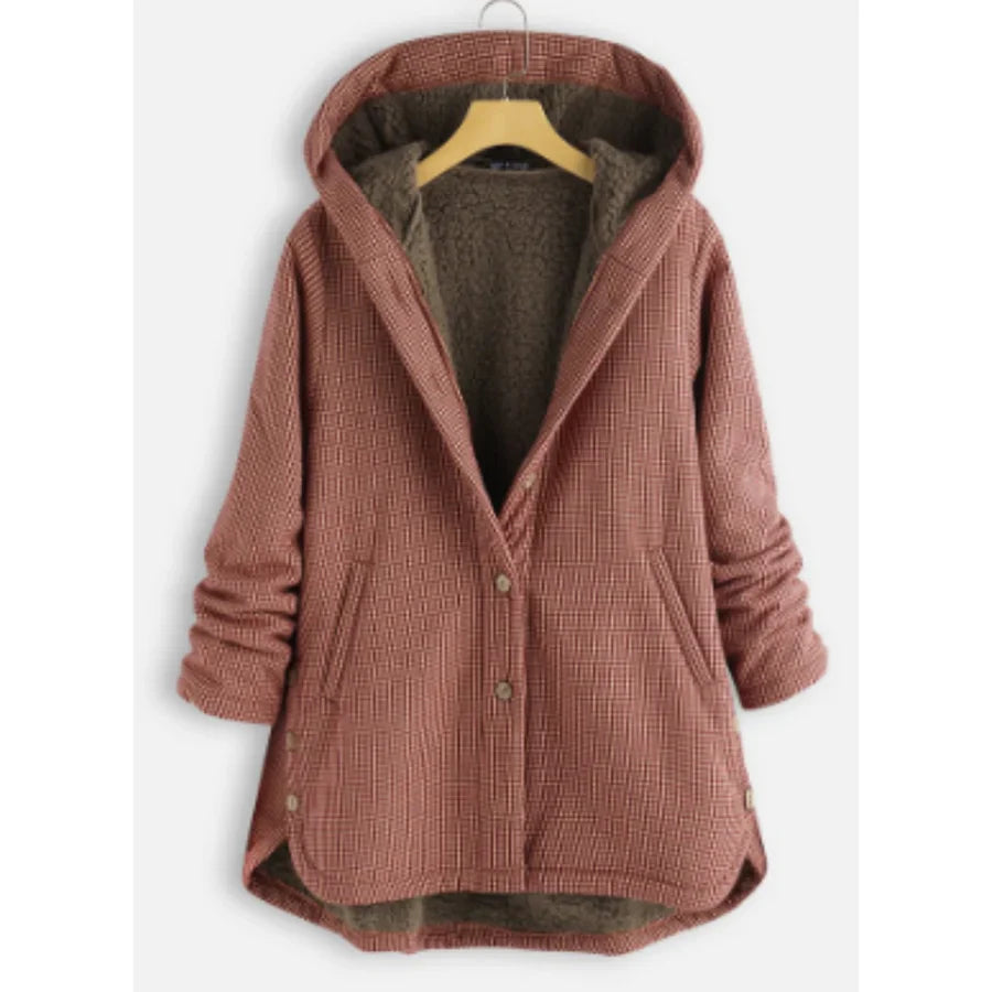 Damen Kapuzenjacke – Wollmix – Lockere Passform – Fleece Innenfutter – Knopfverschluss