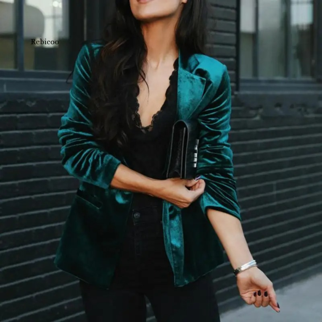 Damen Blazer – Luxusstoff – Relaxed Fit – Einreiher – Hüftlanges Design