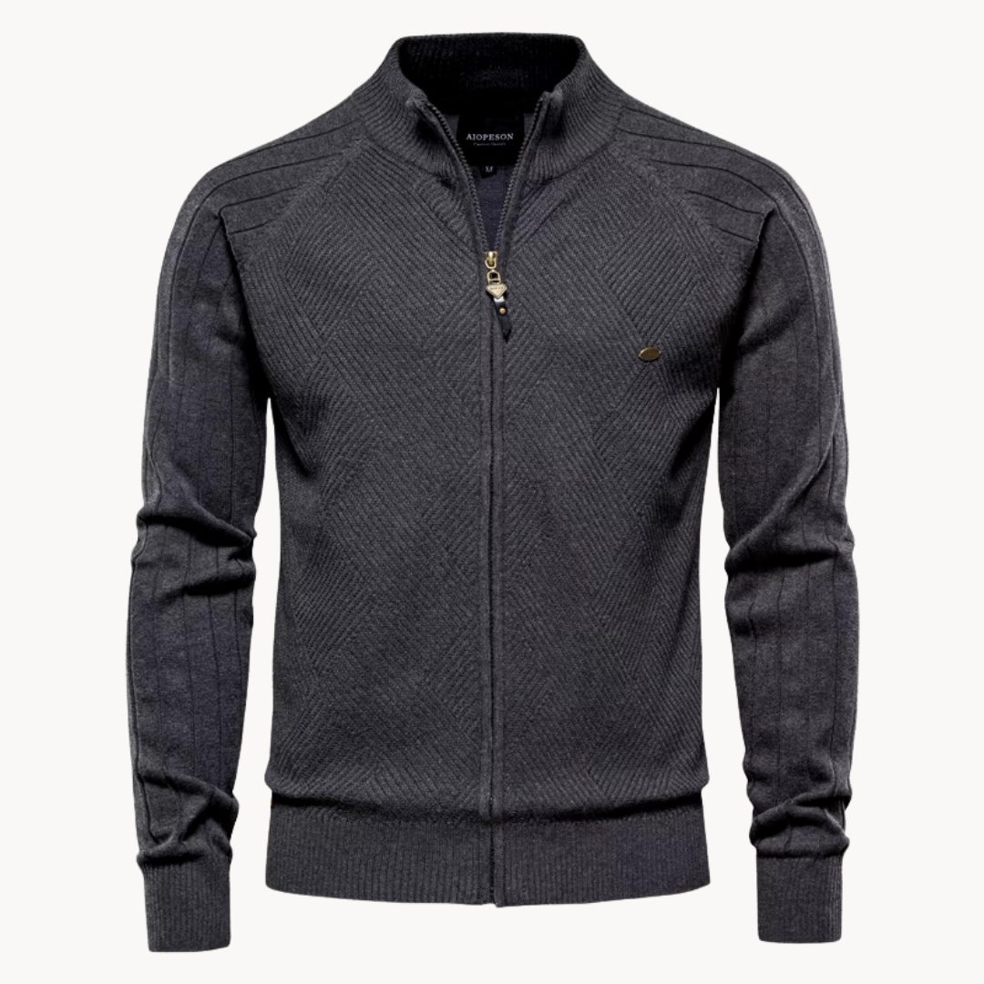 Herren Strickjacke – Slim Fit – Weiche Struktur – Reißverschluss – Rippenbündchen