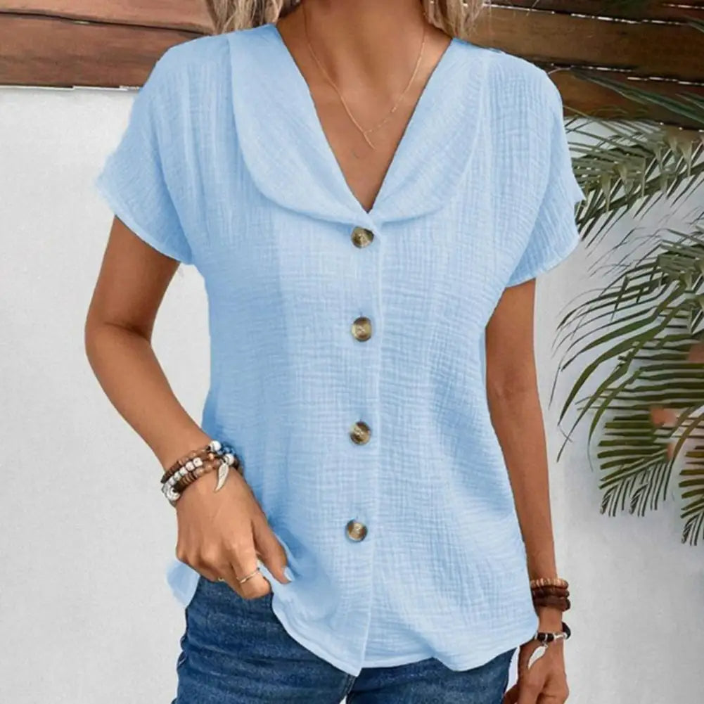 Damen Bluse – Lockerer Schnitt – Atmungsaktive Struktur – Kurzarm – Kurz geschnitten