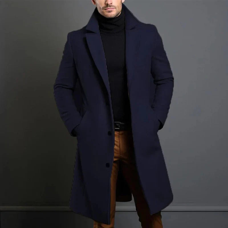 Herren Mantel – Elegante Passform – Volllang – Klassisches Revers – Zeitloses Design