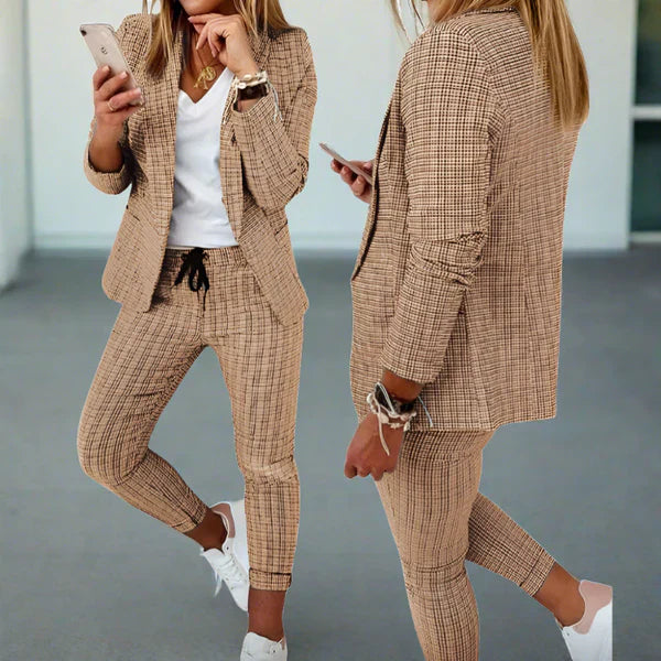 Damen Anzug Set – Taillierte Passform – Atmungsaktives Gewebe – Karo Design
