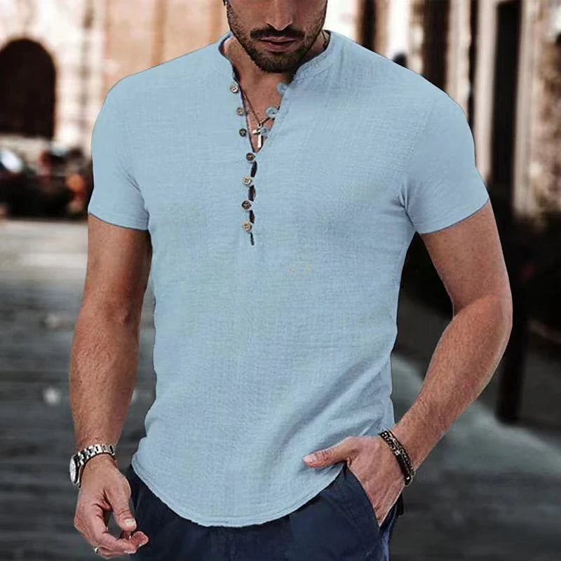 Herren Kurzarmhemd – Slim Fit – Atmungsaktive Naturfasern – Knopfleiste Casual