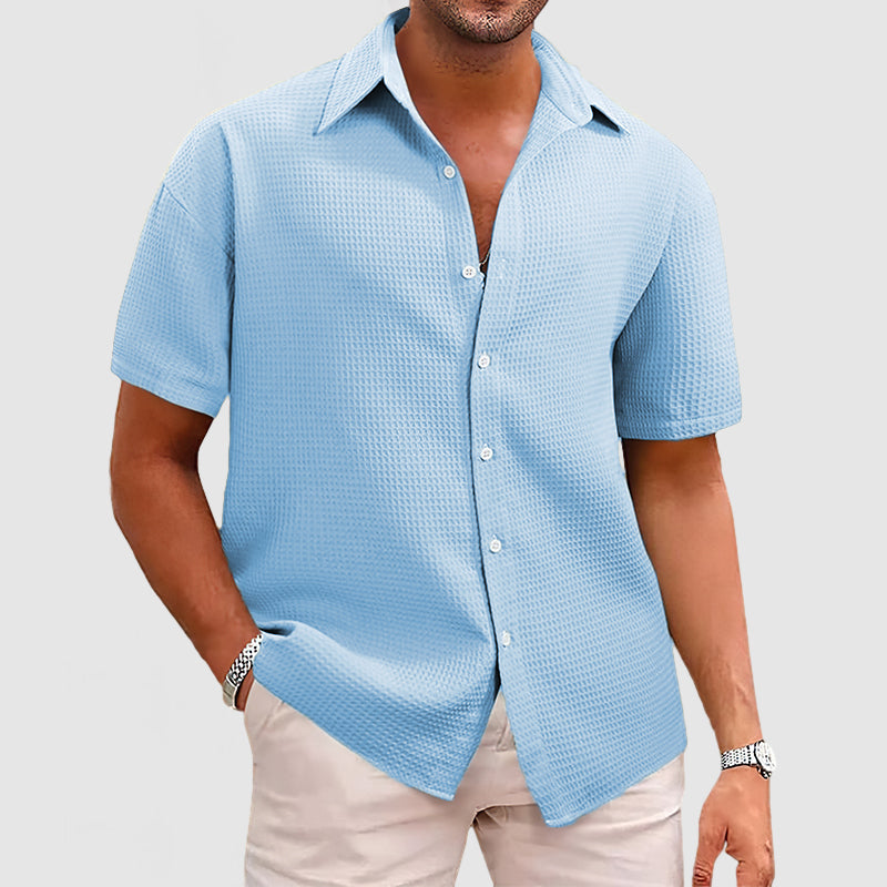 Herren Kurzarmhemd – Relaxed Fit – Waffelstruktur – Atmungsaktives Soft Knit