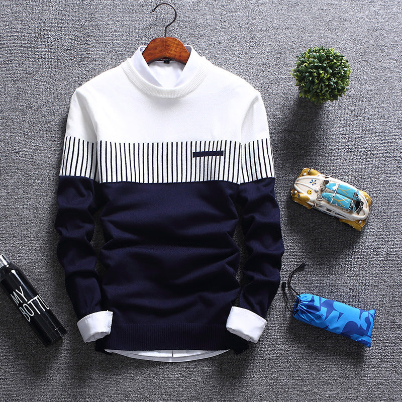 Herren Pullover – Wollmix Strick – Regular Fit – Rundhals – Gestreiftes Design