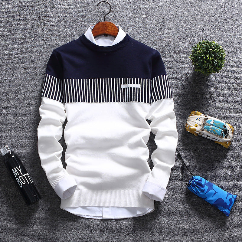 Herren Pullover – Wollmix Strick – Regular Fit – Rundhals – Gestreiftes Design