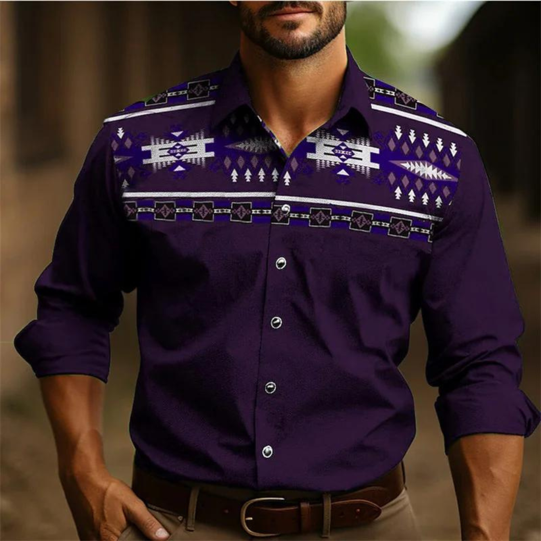Herren Freizeithemd – Tailored Fit – Retro Muster – Atmungsaktive Naturfaser
