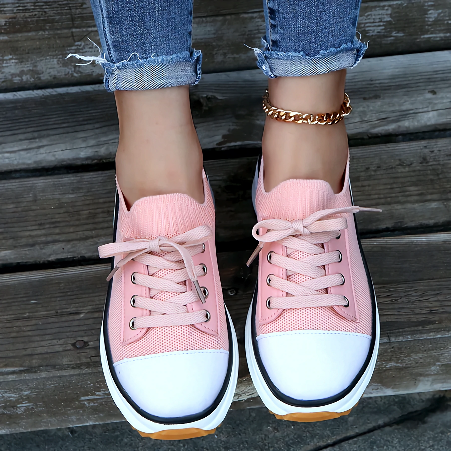 Damen Sneakers – Soft Knit – Plateau-Sohle – Atmungsaktiv – Schnürdesign – Casual